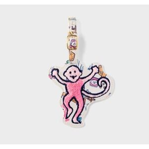 Roller Rabbit Target Monkey Luggage Tag Pink Chenille White Doodle Print New